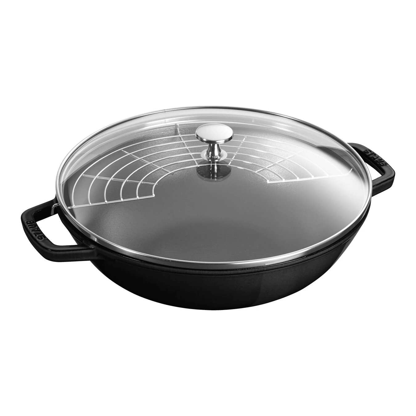Staub Wok Con Tapa De Cristal 30 Cm, Hierro Fundido, Negro 3 Staub Wok Con Tapa De Cristal 30 Cm, Hierro Fundido, Negro