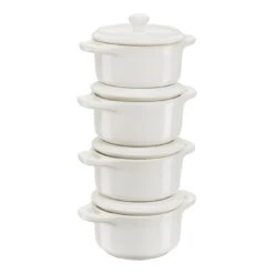 Staub Set De Cocotte 4-pzs, Redondo, Blanco Marfil, Cerámica