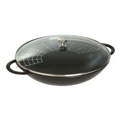 Staub Wok Con Tapa De Cristal 37 Cm, Hierro Fundido, Negro