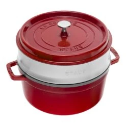 Staub Cocotte Con Vaporera 26 Cm, Redondo, Cereza, Hierro Fundido