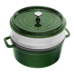 Staub Cocotte Con Vaporera 26 Cm, Redondo, Albahaca, Hierro Fundido