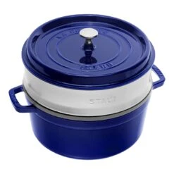 Staub Cocotte Con Vaporera 26 Cm, Redondo, Azul Oscuro, Hierro Fundido