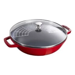 Staub Wok Con Tapa De Cristal 30 Cm, Hierro Fundido, Cereza