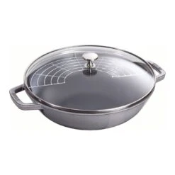 Staub Wok Con Tapa De Cristal 30 Cm, Hierro Fundido, Gris Grafito
