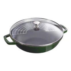 Staub Wok Con Tapa De Cristal 30 Cm, Hierro Fundido, Albahaca