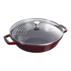 Staub Wok Con Tapa De Cristal 30 Cm, Hierro Fundido, Granadina