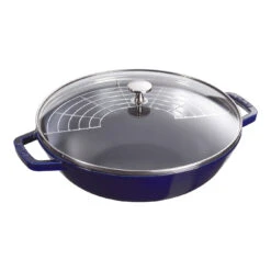 Staub Wok Con Tapa De Cristal 30 Cm, Hierro Fundido, Azul Oscuro